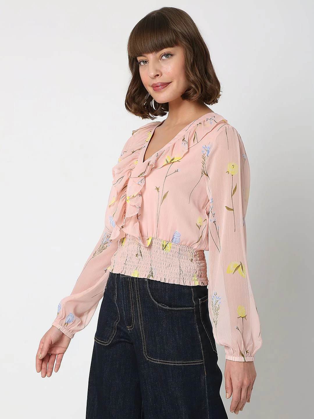 Pink Floral Ruffle Top - Image 3