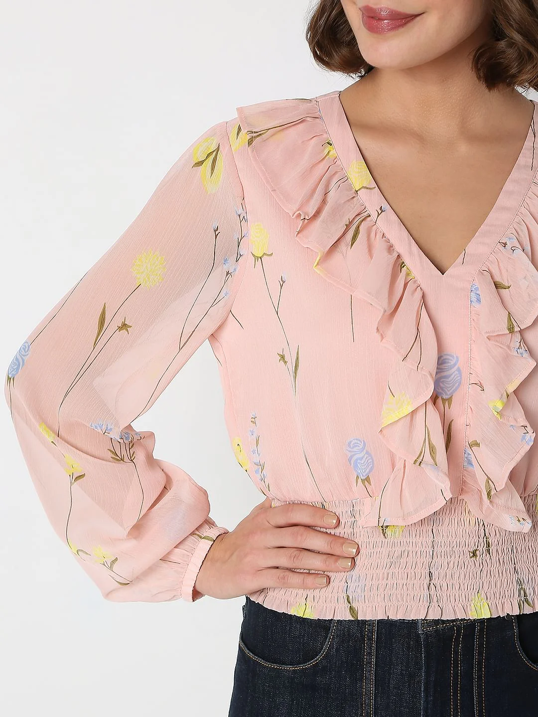 Pink Floral Ruffle Top - Image 6
