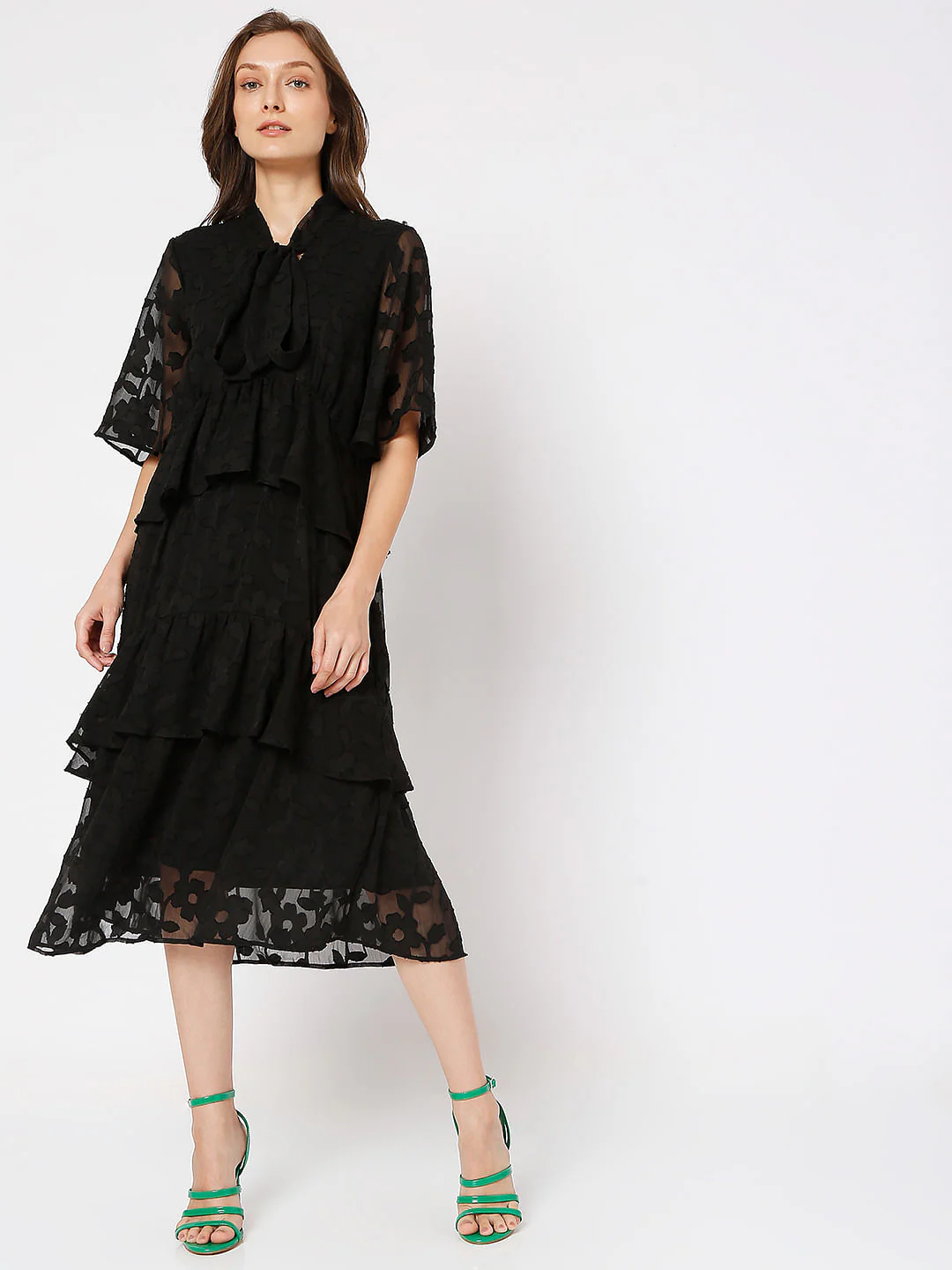 Black Burnout Print Midi Dress - Image 2