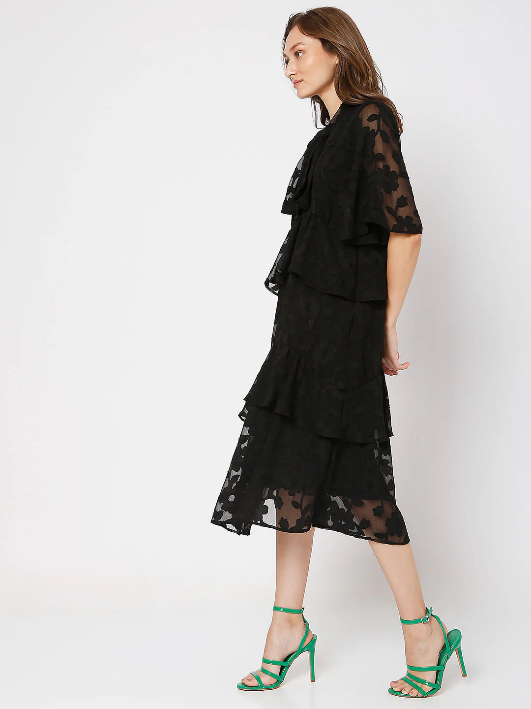 Black Burnout Print Midi Dress - Image 3