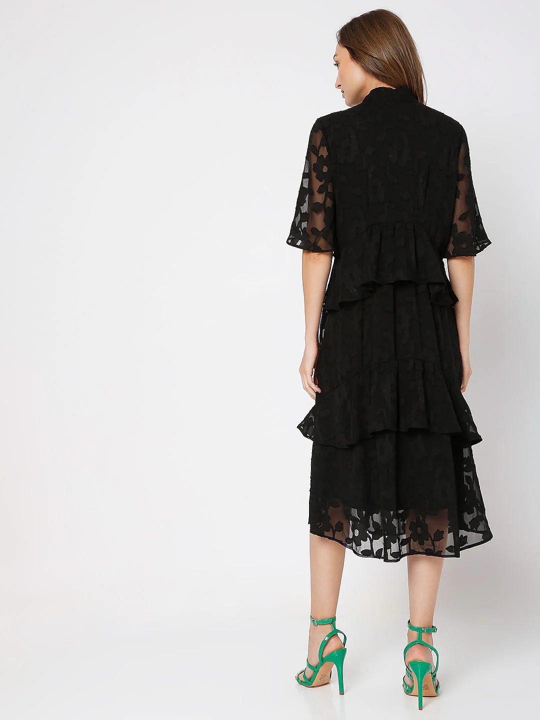 Black Burnout Print Midi Dress - Image 4