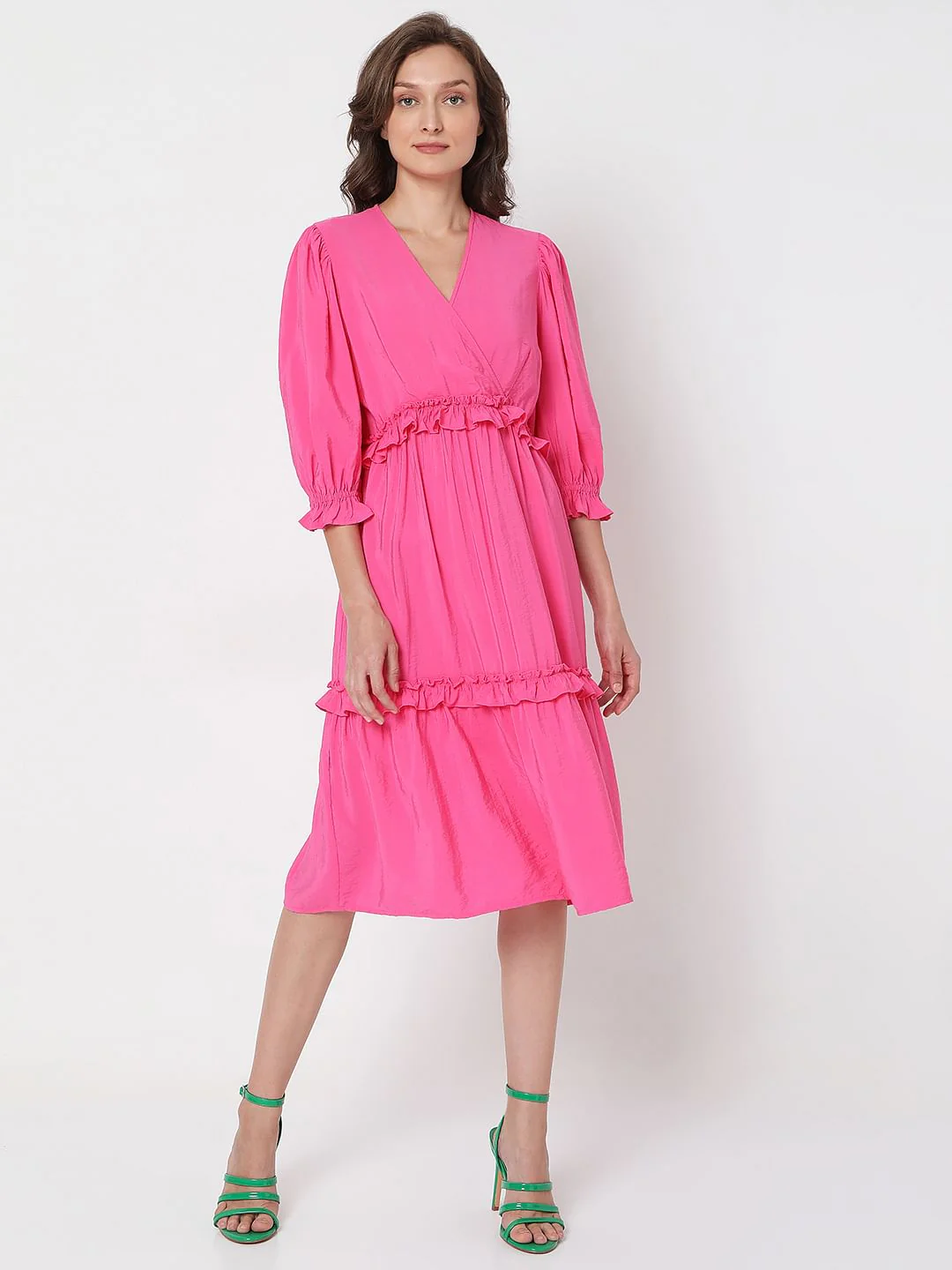 Pink Ruffle Tiered Midi Dress - Image 2