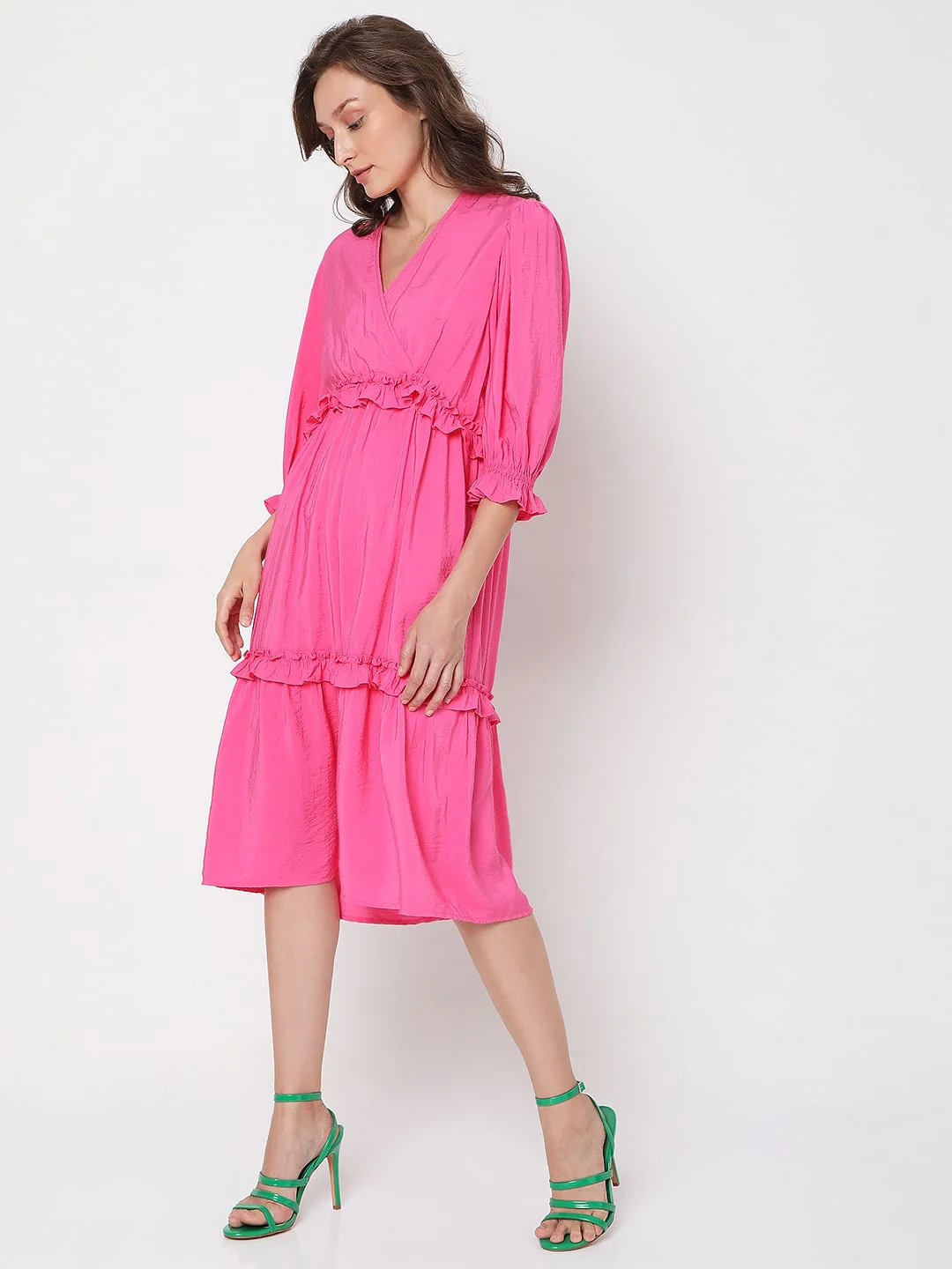 Pink Ruffle Tiered Midi Dress - Image 3