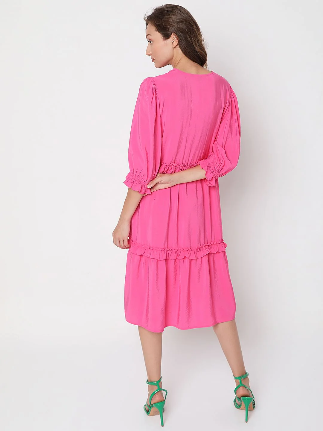 Pink Ruffle Tiered Midi Dress - Image 4