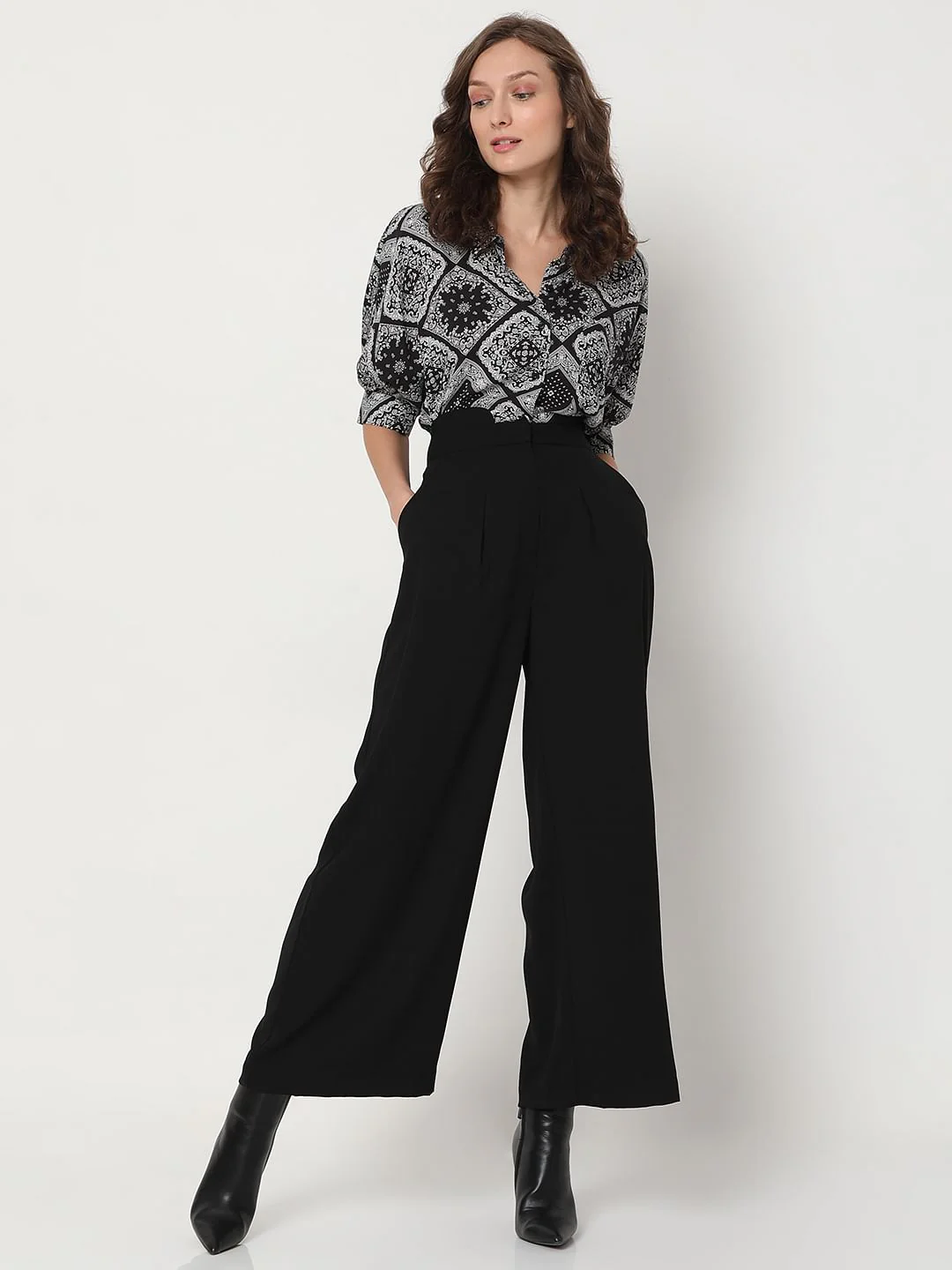 Black High Rise Wide Leg Pants - Image 6
