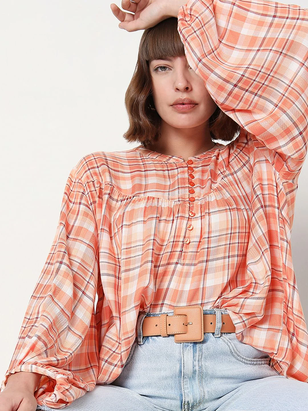 Orange Checked Top