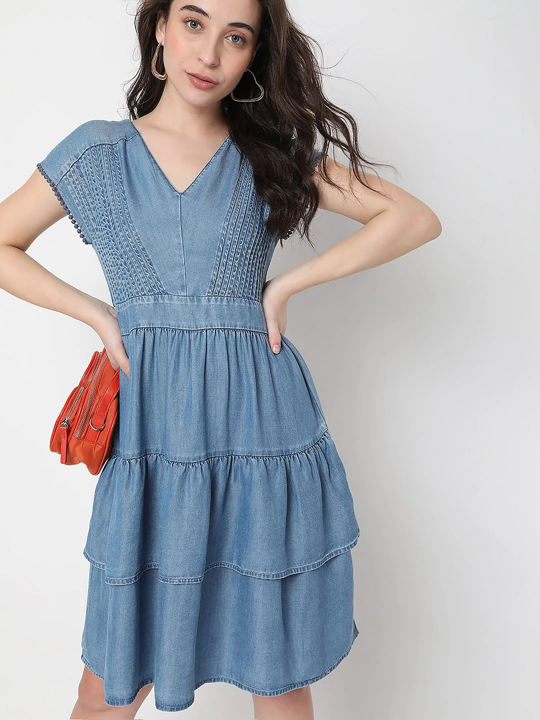 Blue Fit & Flare Denim Dress