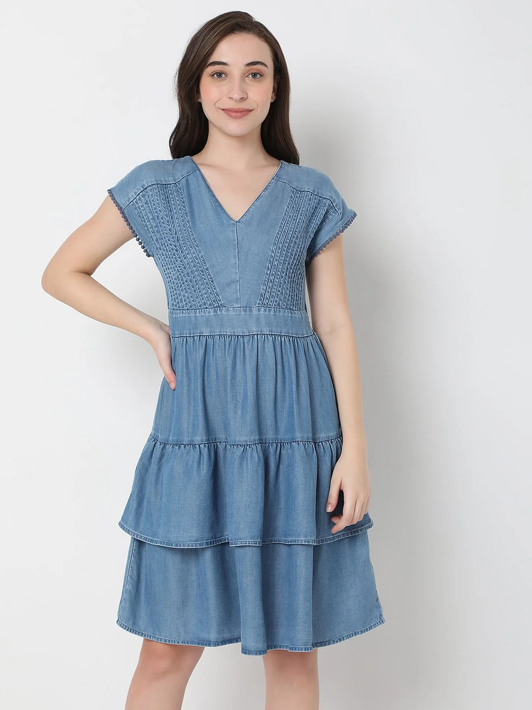 Blue Fit & Flare Denim Dress - Image 2