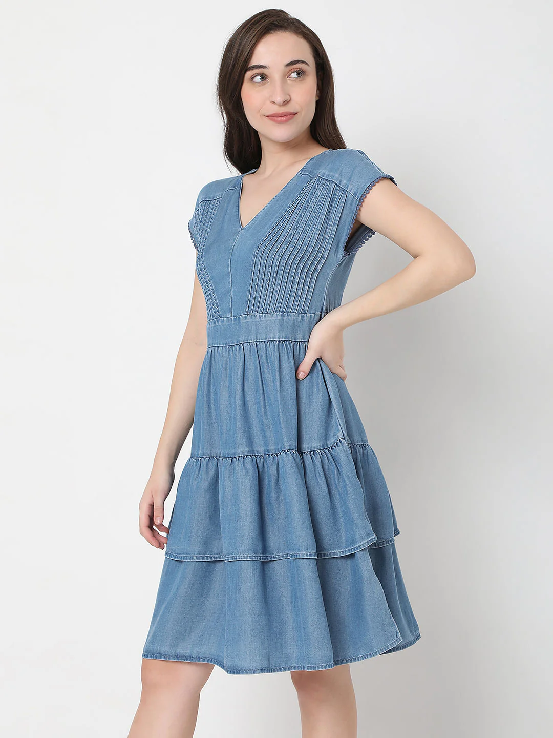 Blue Fit & Flare Denim Dress - Image 3