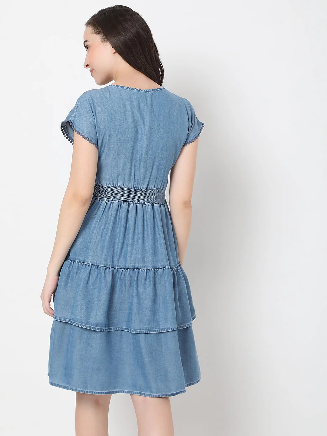 Blue Fit & Flare Denim Dress - Image 4