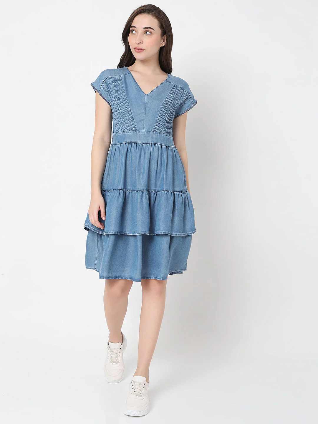 Blue Fit & Flare Denim Dress - Image 5