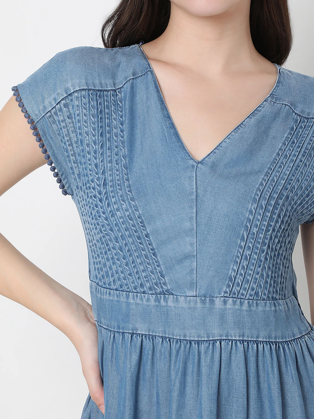 Blue Fit & Flare Denim Dress - Image 6