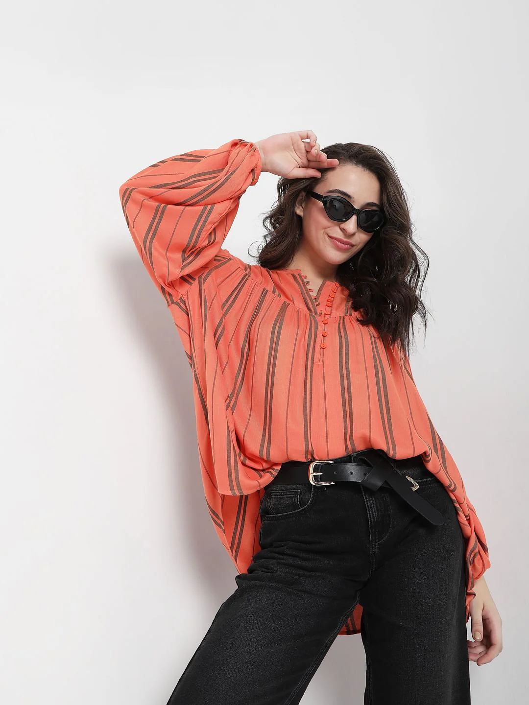 Coral Striped Top
