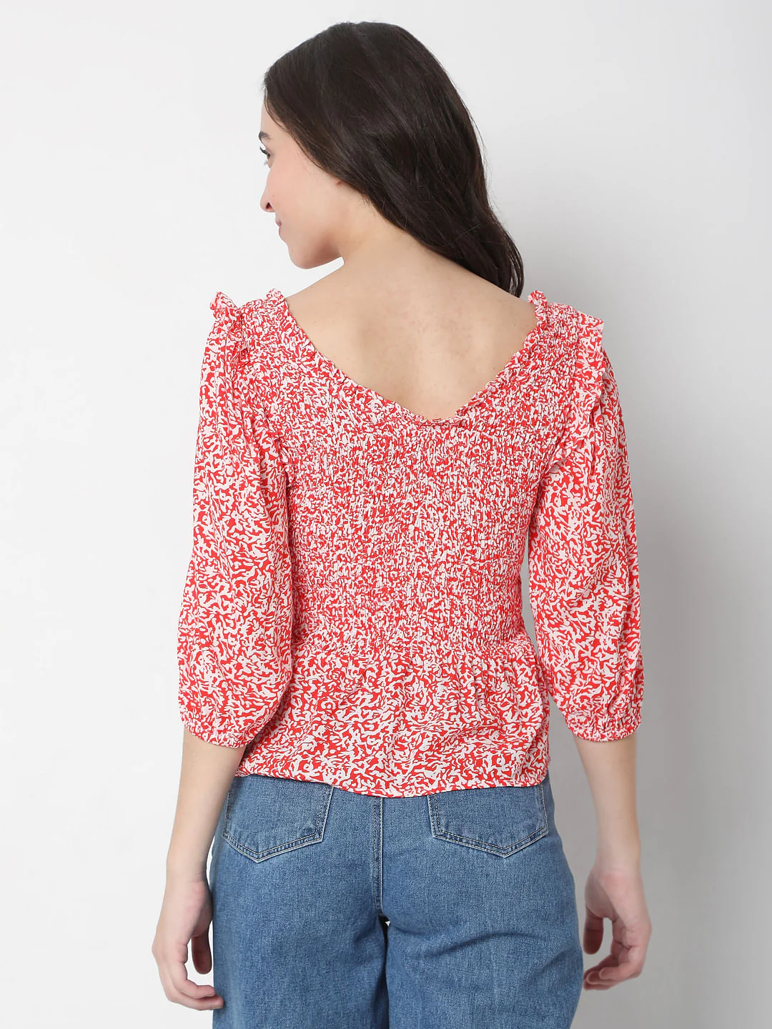 Red Printed Boat Neck Top - Image 4