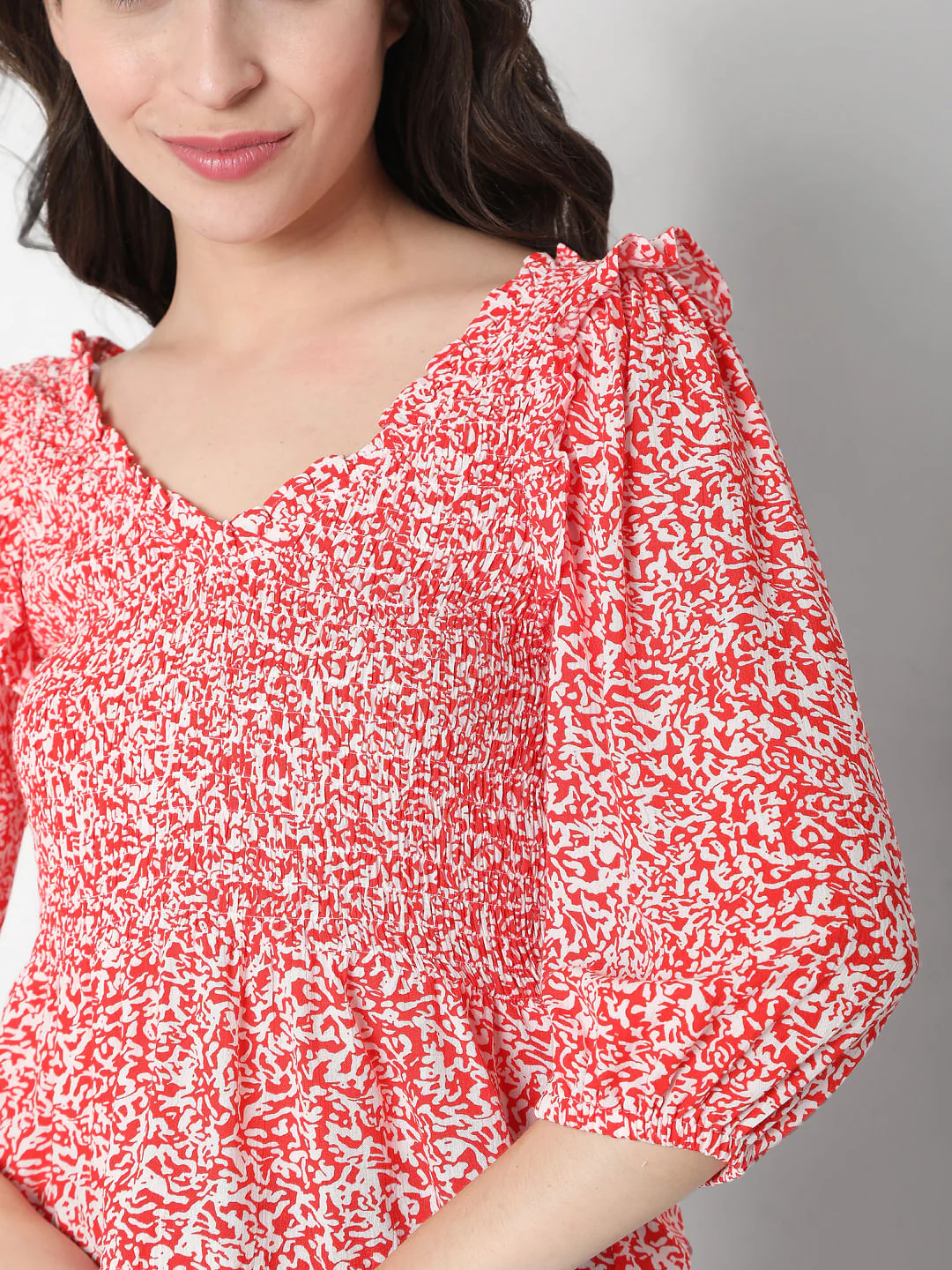 Red Printed Boat Neck Top - Image 6