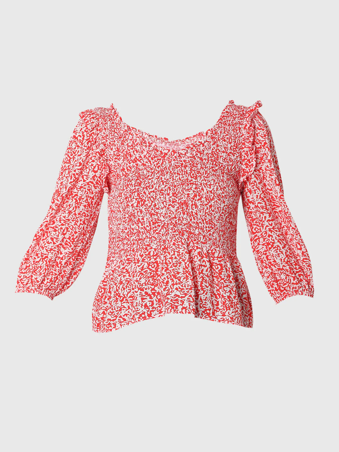 Red Printed Boat Neck Top - Image 7
