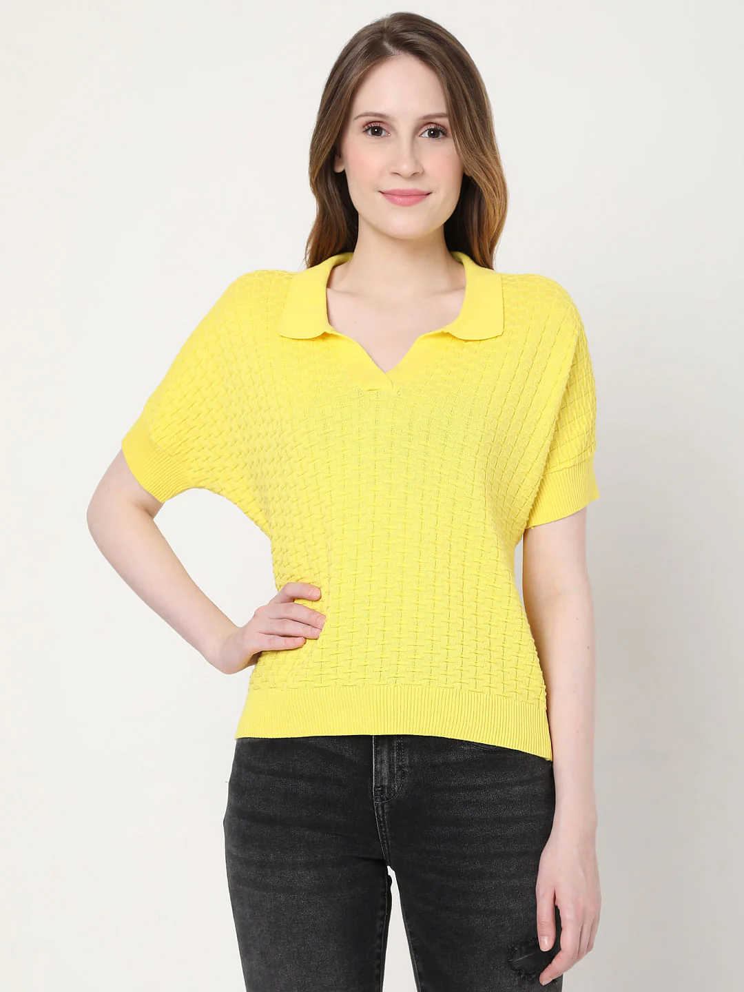 Yellow Textured Knit Top - Image 2