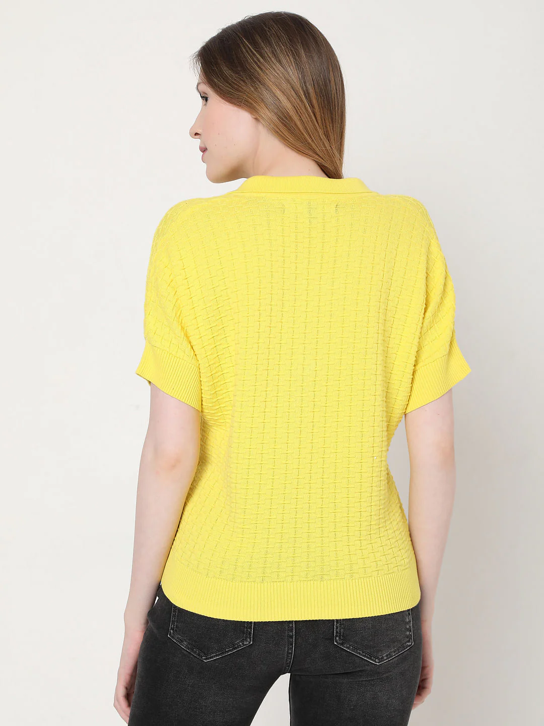 Yellow Textured Knit Top - Image 4