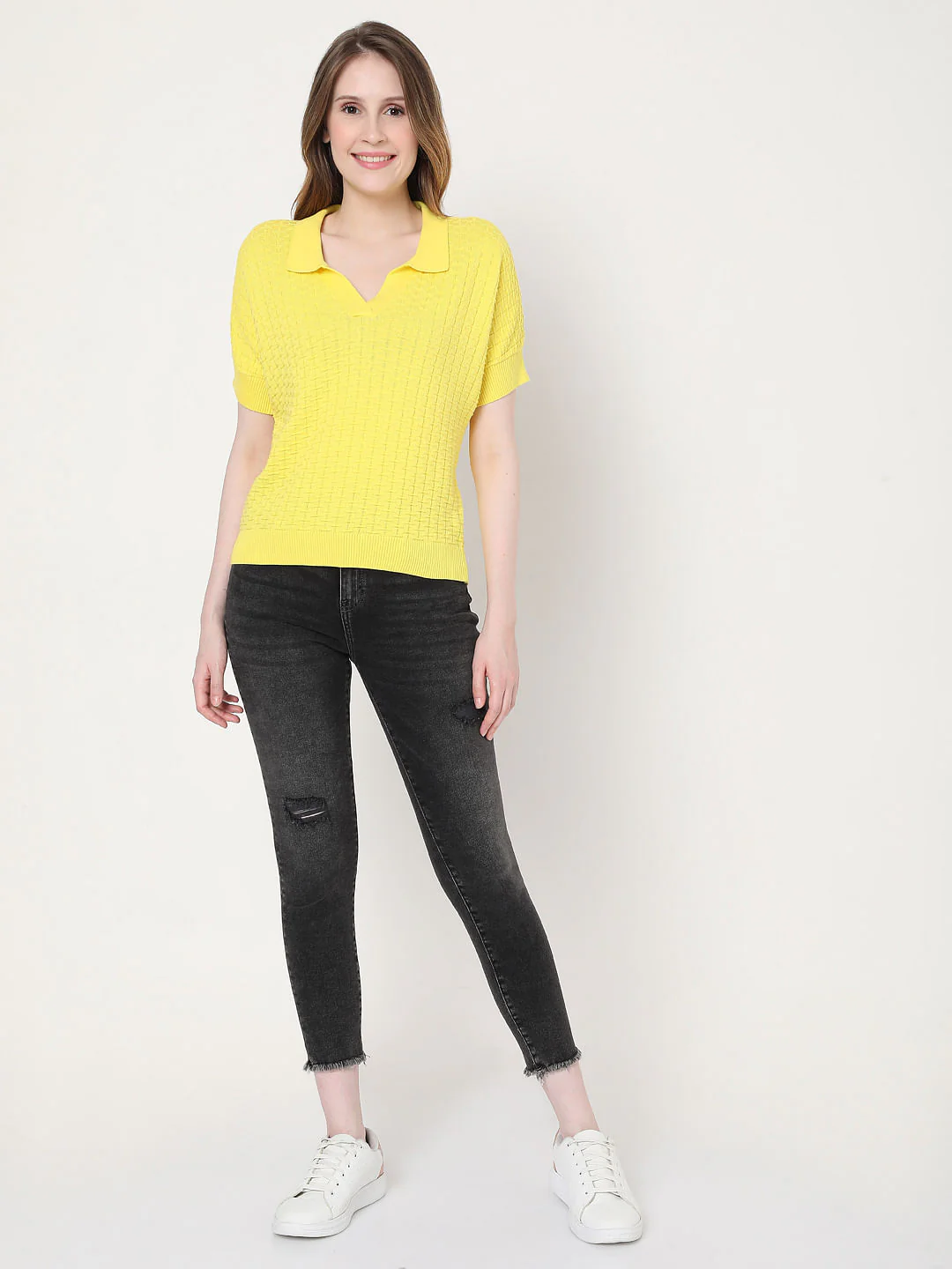 Yellow Textured Knit Top - Image 5