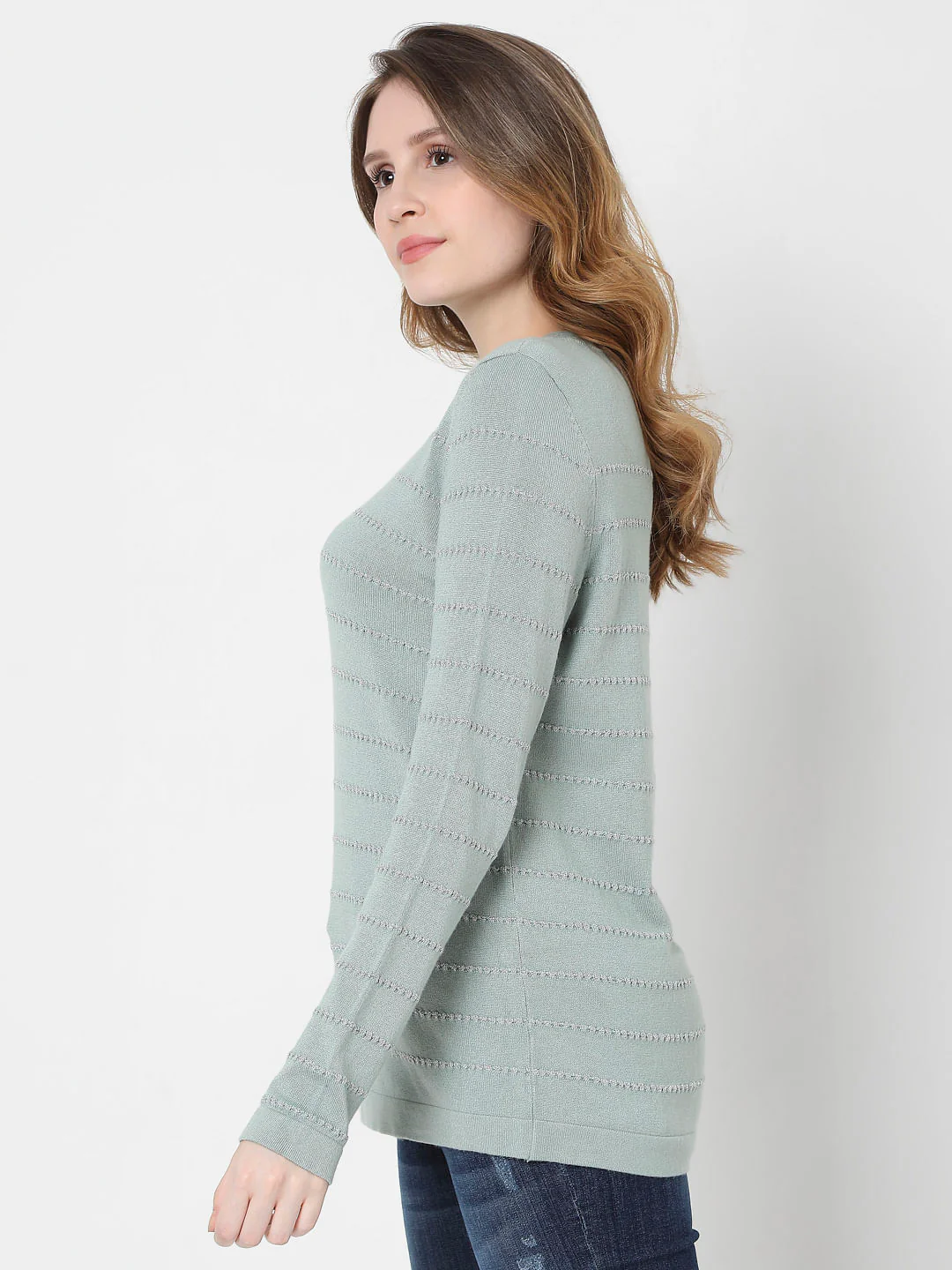 Green Textured Striped Pullover - Image 3
