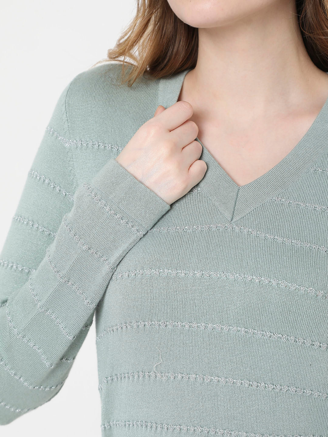 Green Textured Striped Pullover - Image 6