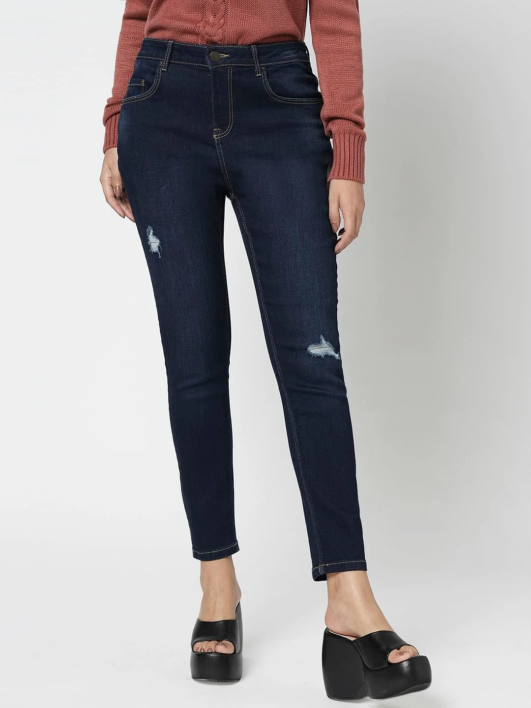 I.Scenery By Vero Moda Dark Blue Mid Rise Wendy Skinny Jeans - Image 2