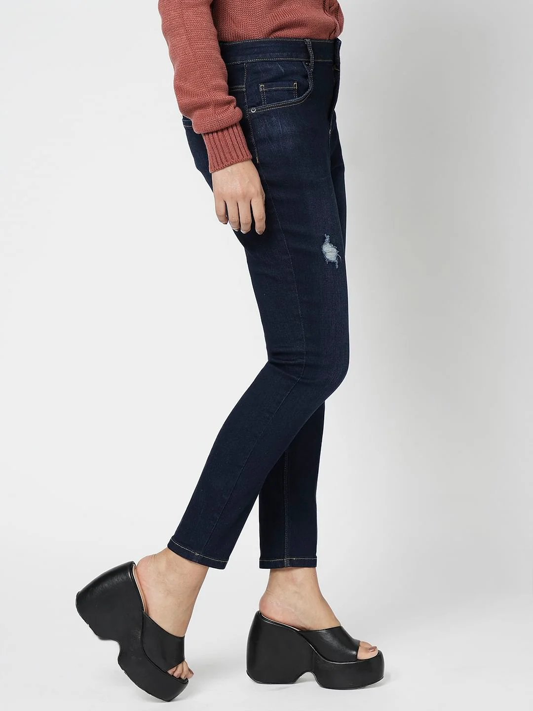 I.Scenery By Vero Moda Dark Blue Mid Rise Wendy Skinny Jeans - Image 3