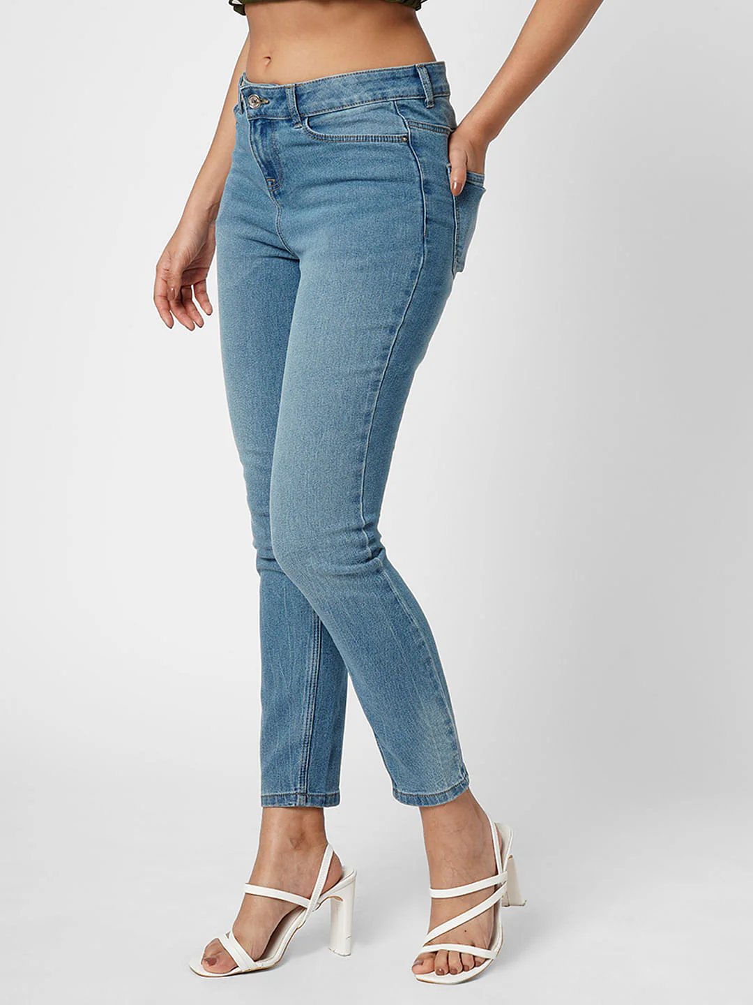 I.Scenery By Vero Moda Blue Mid Rise Wendy Skinny Jeans - Image 3
