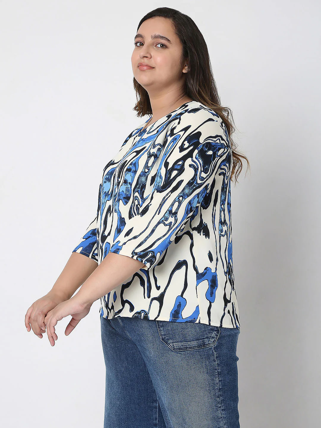 Curve White Abstract Print Top - Image 3