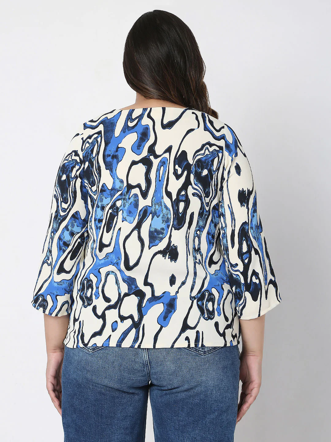 Curve White Abstract Print Top - Image 4