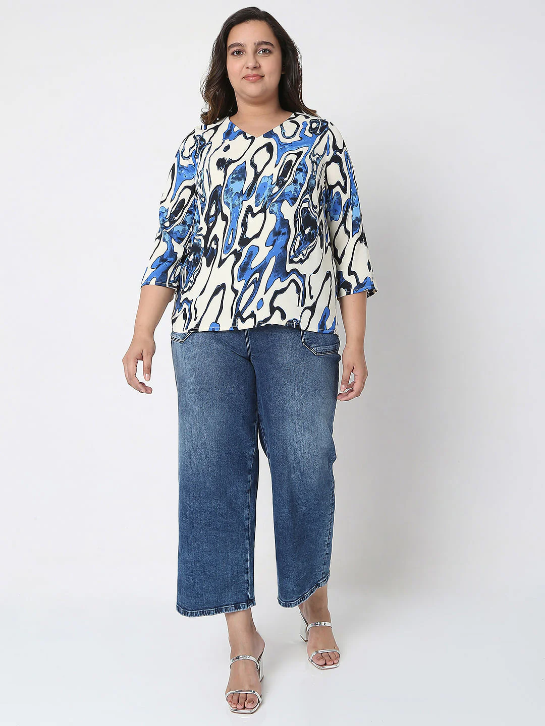Curve White Abstract Print Top - Image 5