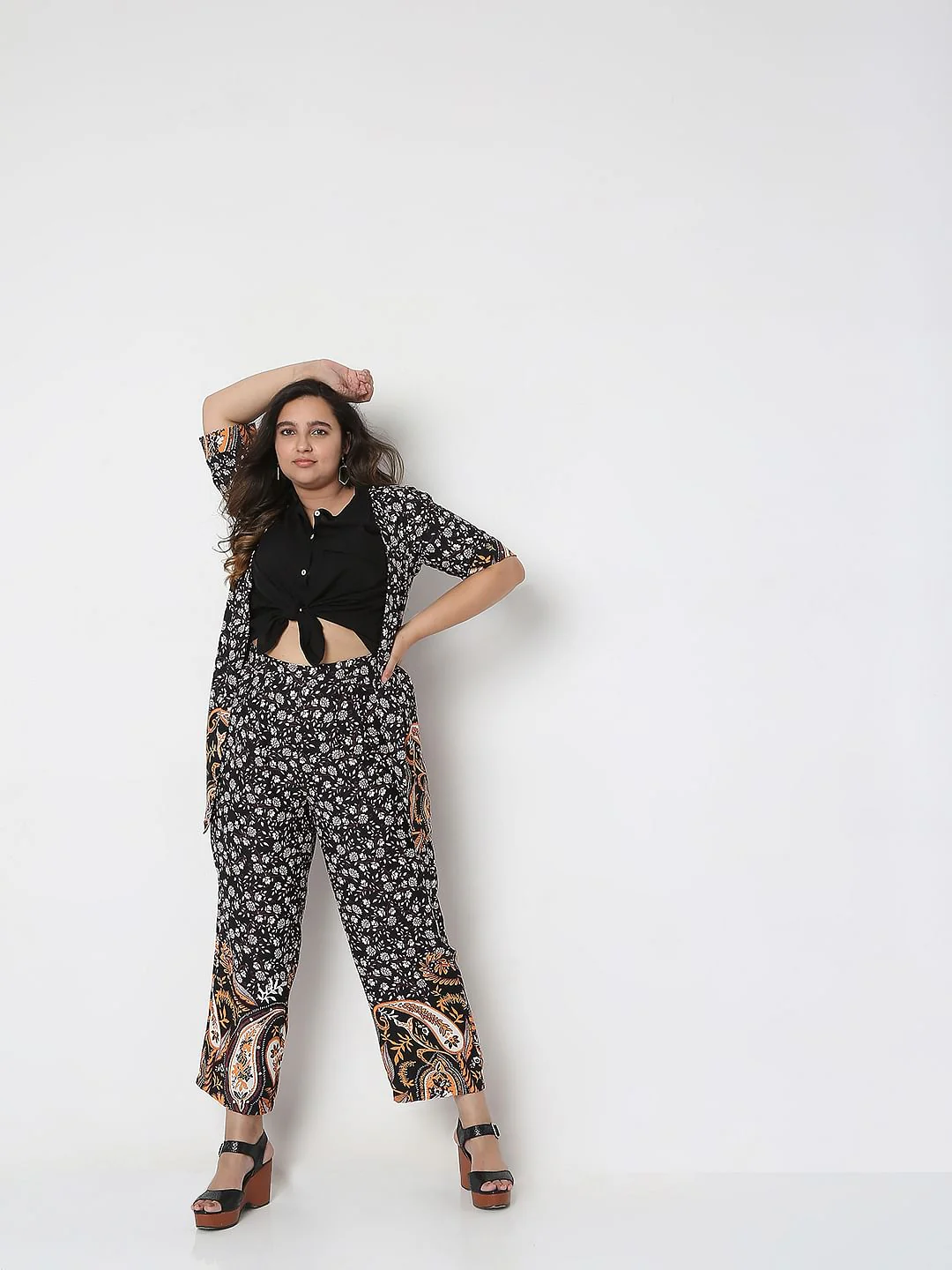 Curve Black High Waist Paisley Print Co-Ord Set Trousers