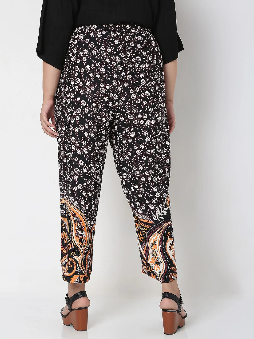 Curve Black High Waist Paisley Print Co-Ord Set Trousers - Image 4