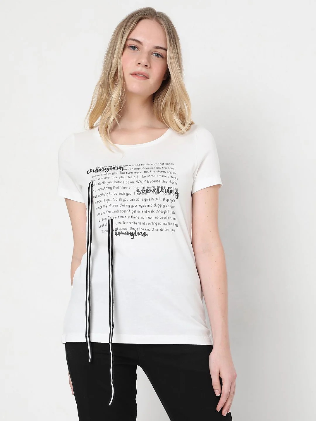 White Slogan Print T-Shirt - Image 2