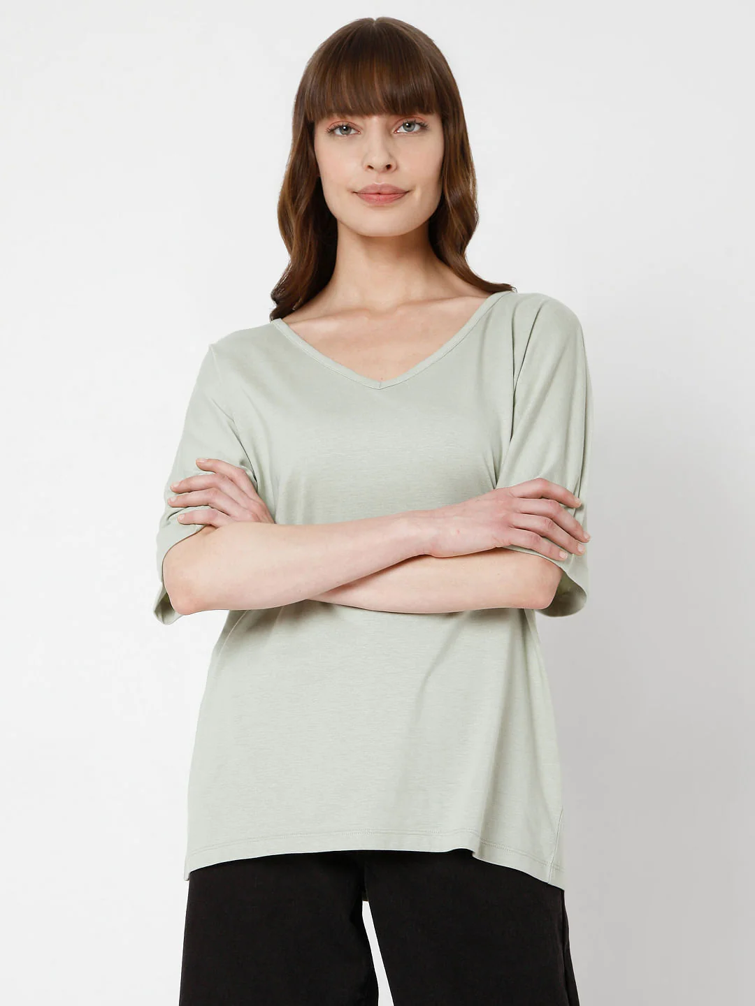 Green V Neck T-Shirt - Image 2