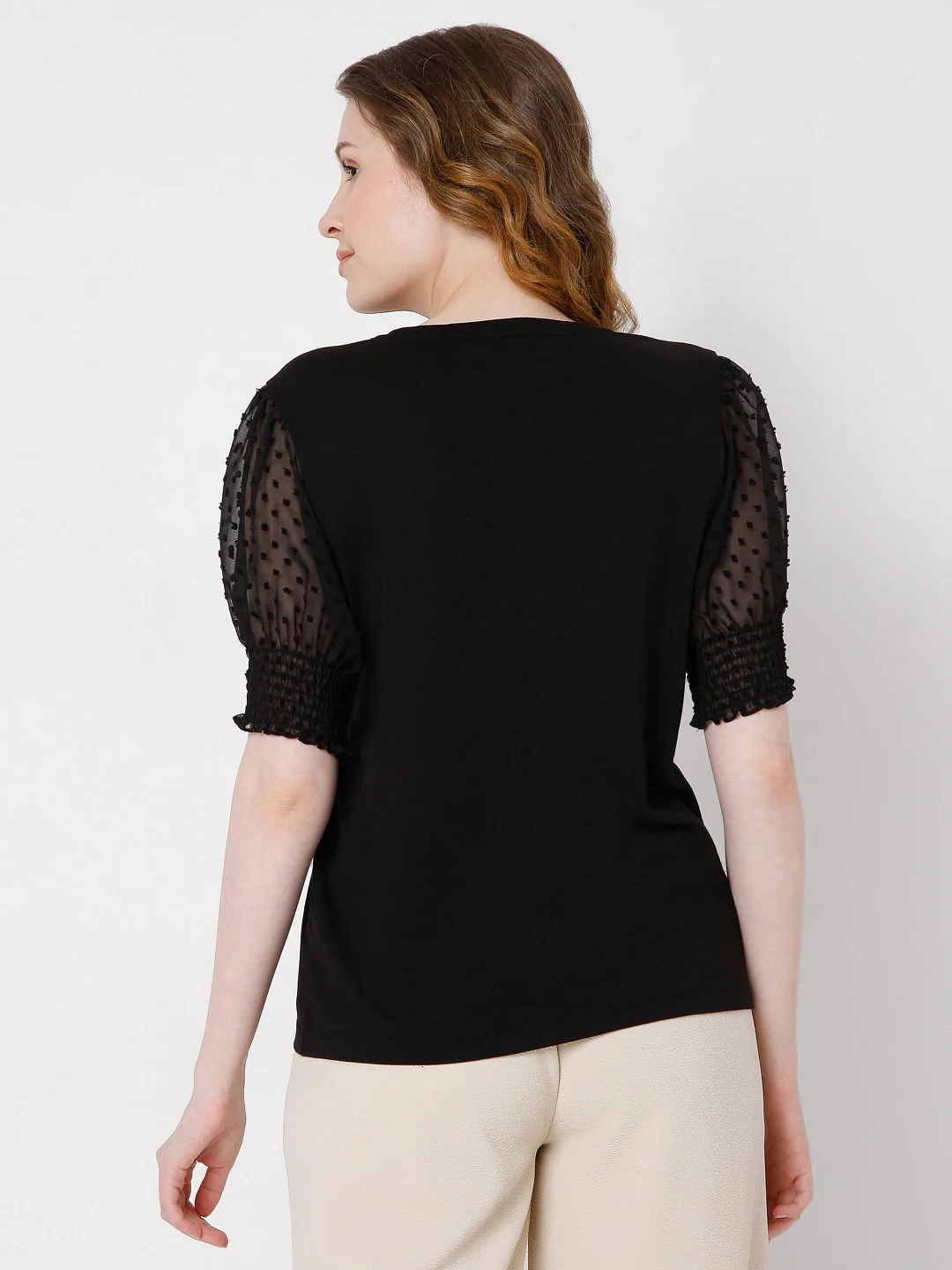 Black Dobby Puff Sleeves Top - Image 4