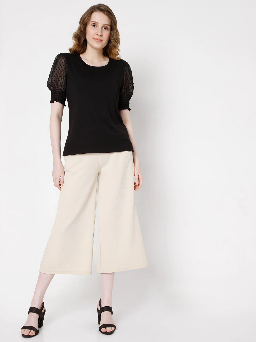 Black Dobby Puff Sleeves Top - Image 5