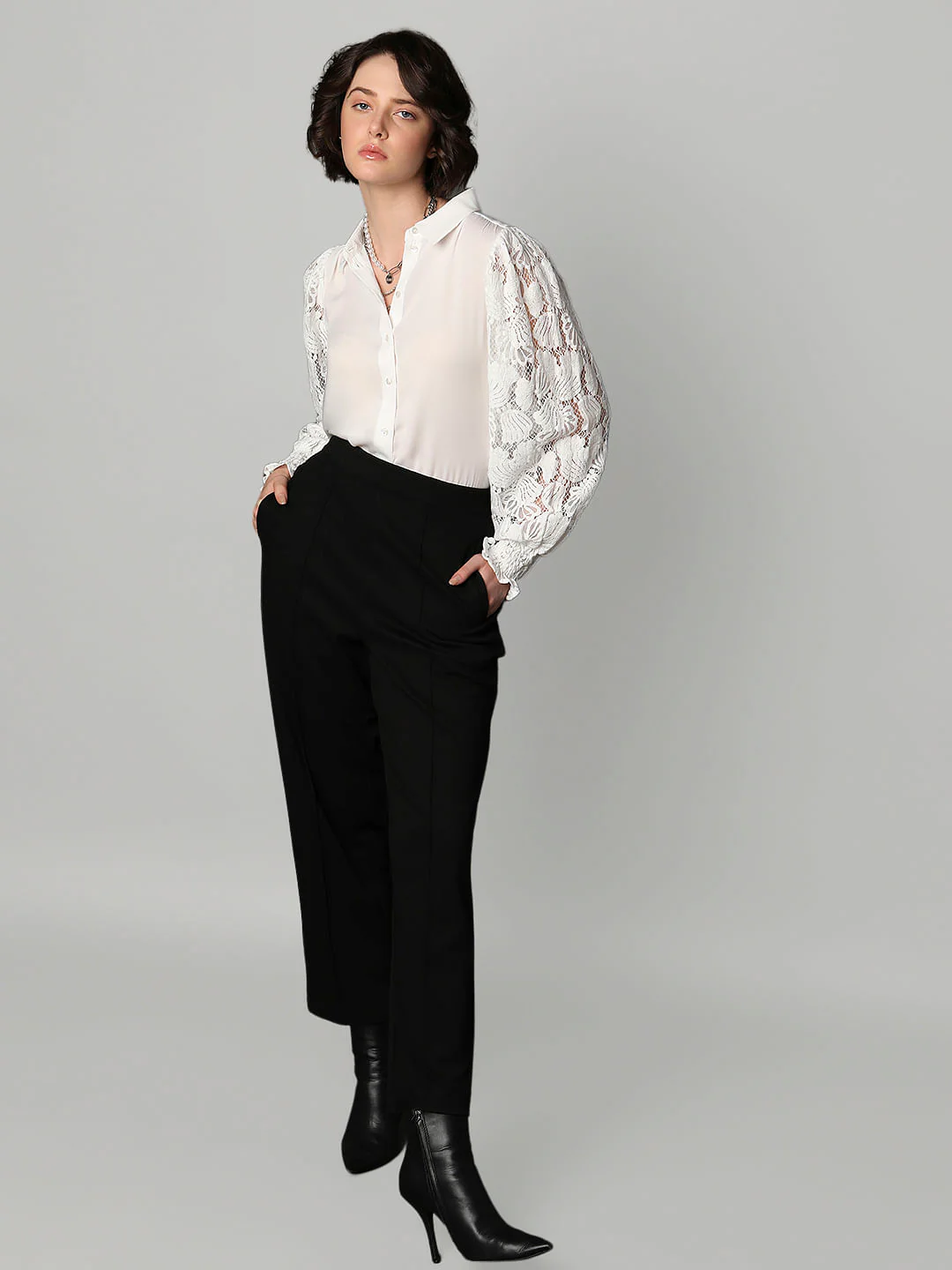 Black High Rise Straight Fit Pants