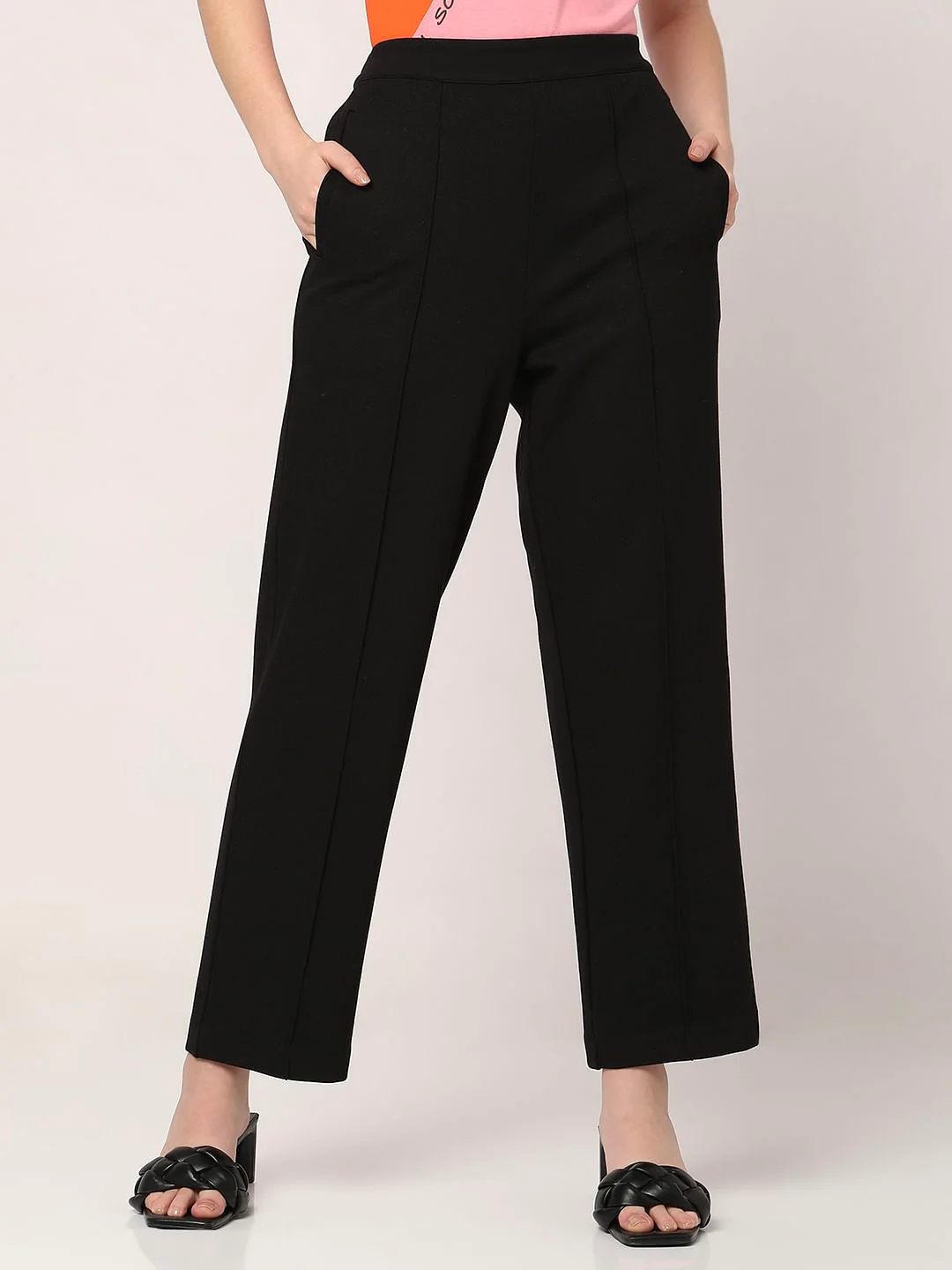 Black High Rise Straight Fit Pants - Image 2