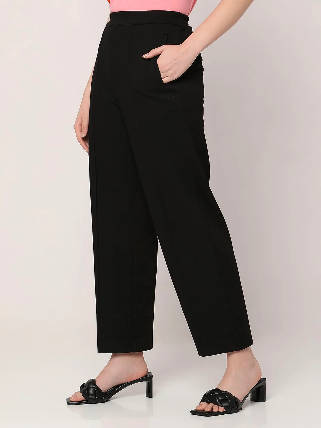 Black High Rise Straight Fit Pants - Image 3