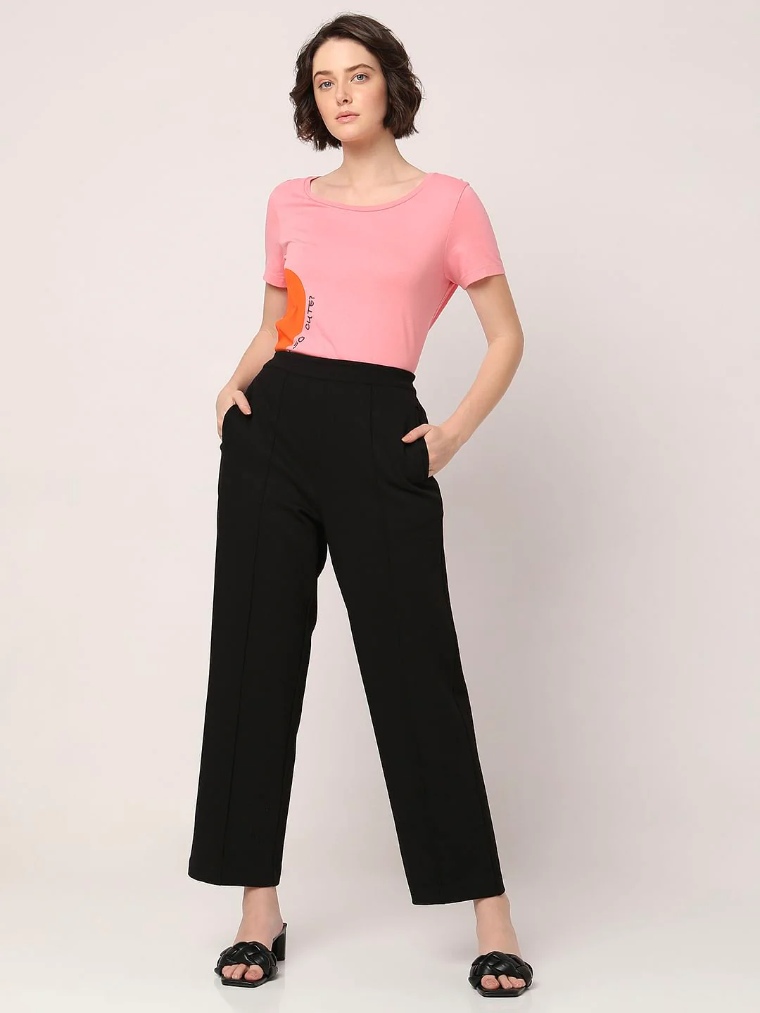 Black High Rise Straight Fit Pants - Image 6