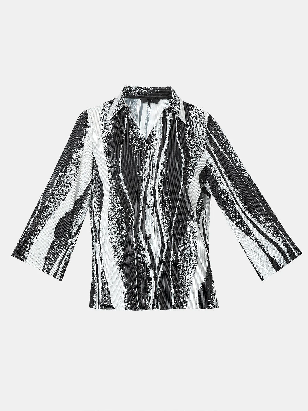 Black Printed Pleated Co-Ord Set Shirt - Image 7
