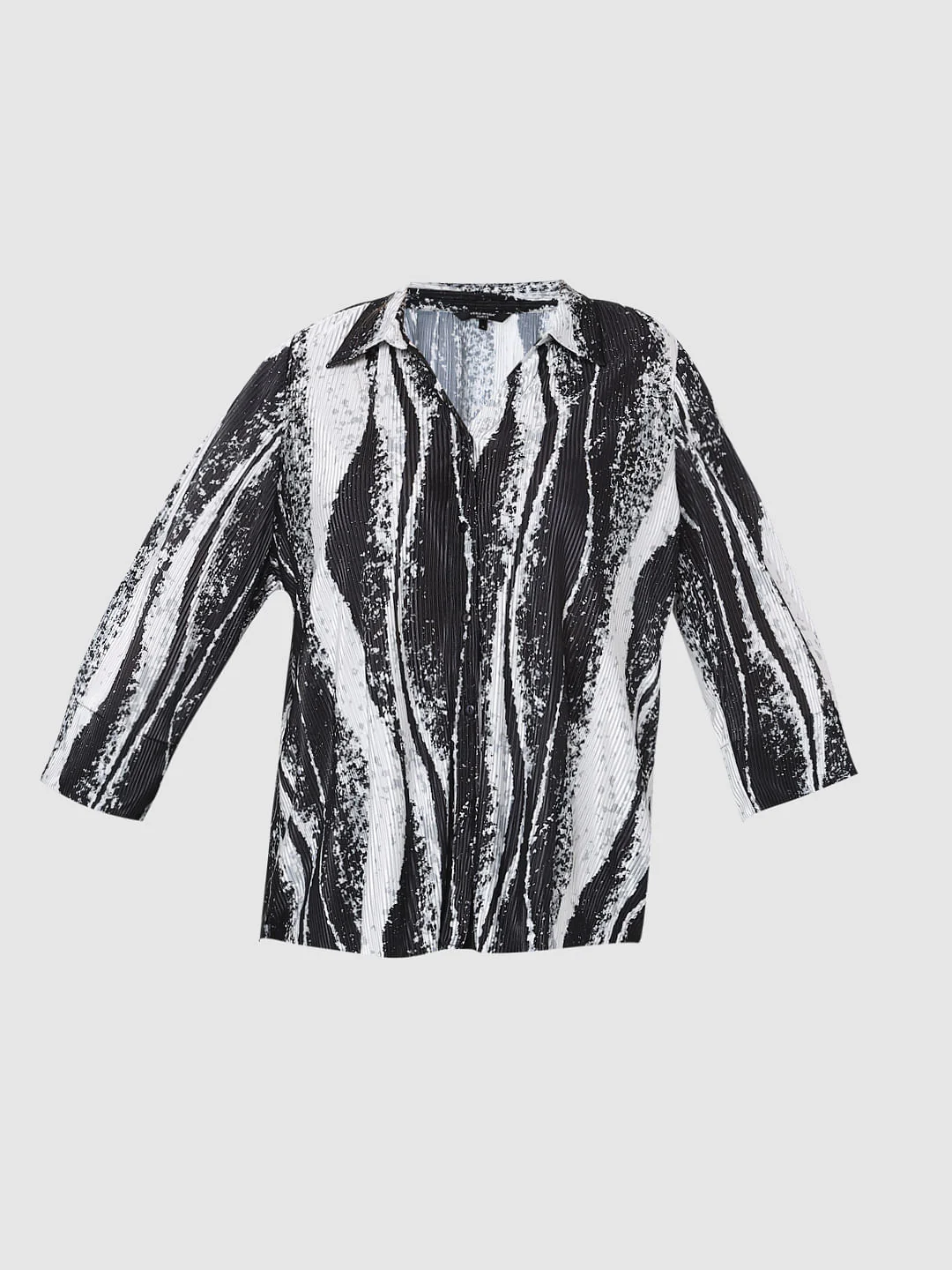 Curve Black Printed Pleated Co-Ord Set Shirt - Image 7