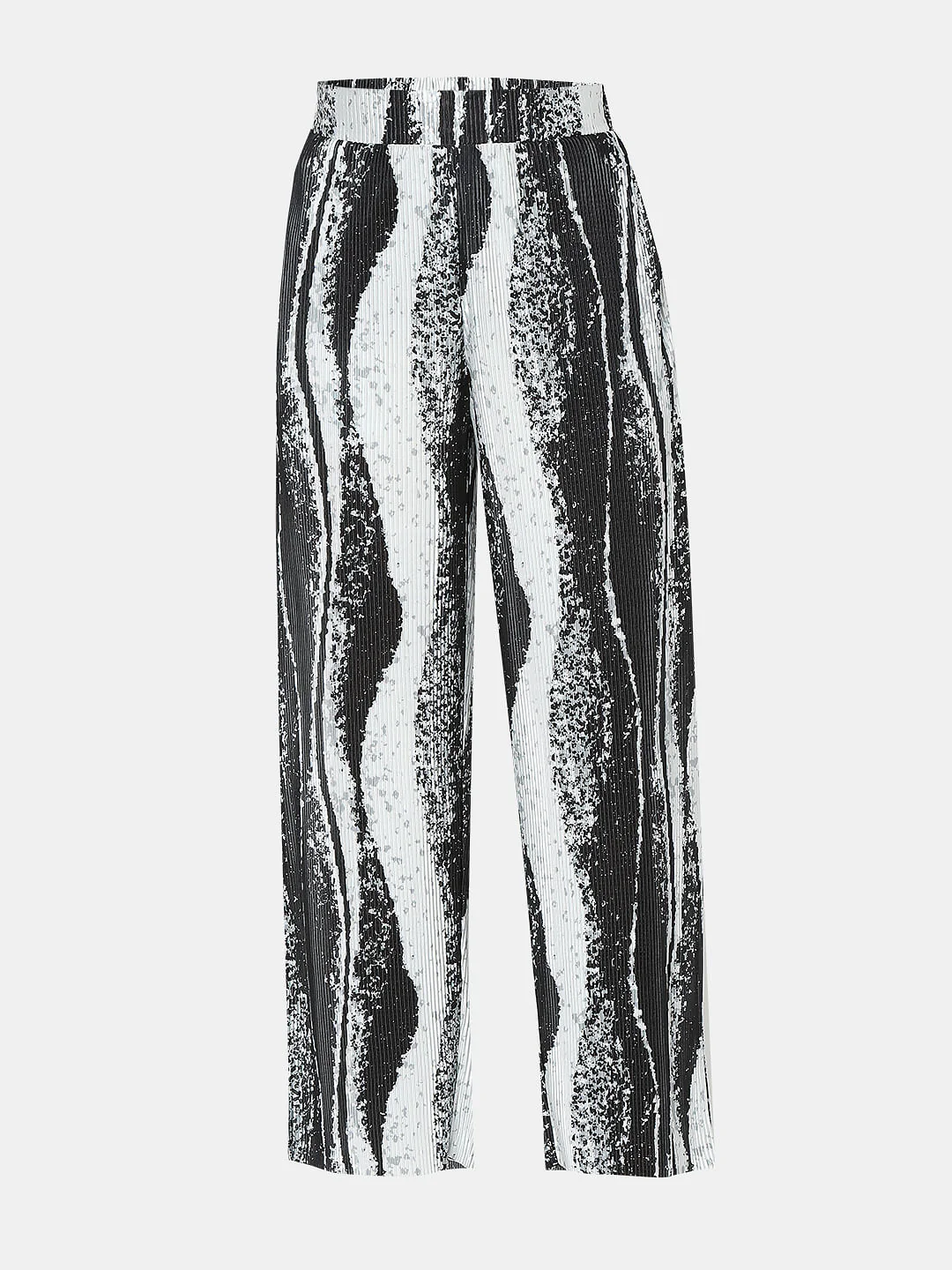 Black Printed Pleated Co-Ord Set Pants - Image 7