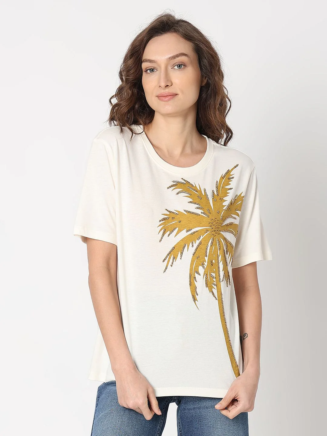 White Palm Print T-Shirt - Image 2