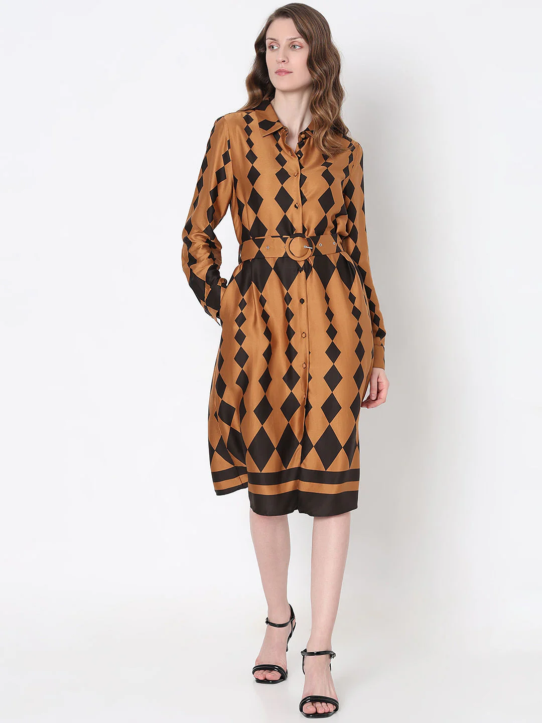 Brown Printed Shirt Dress - Image 2
