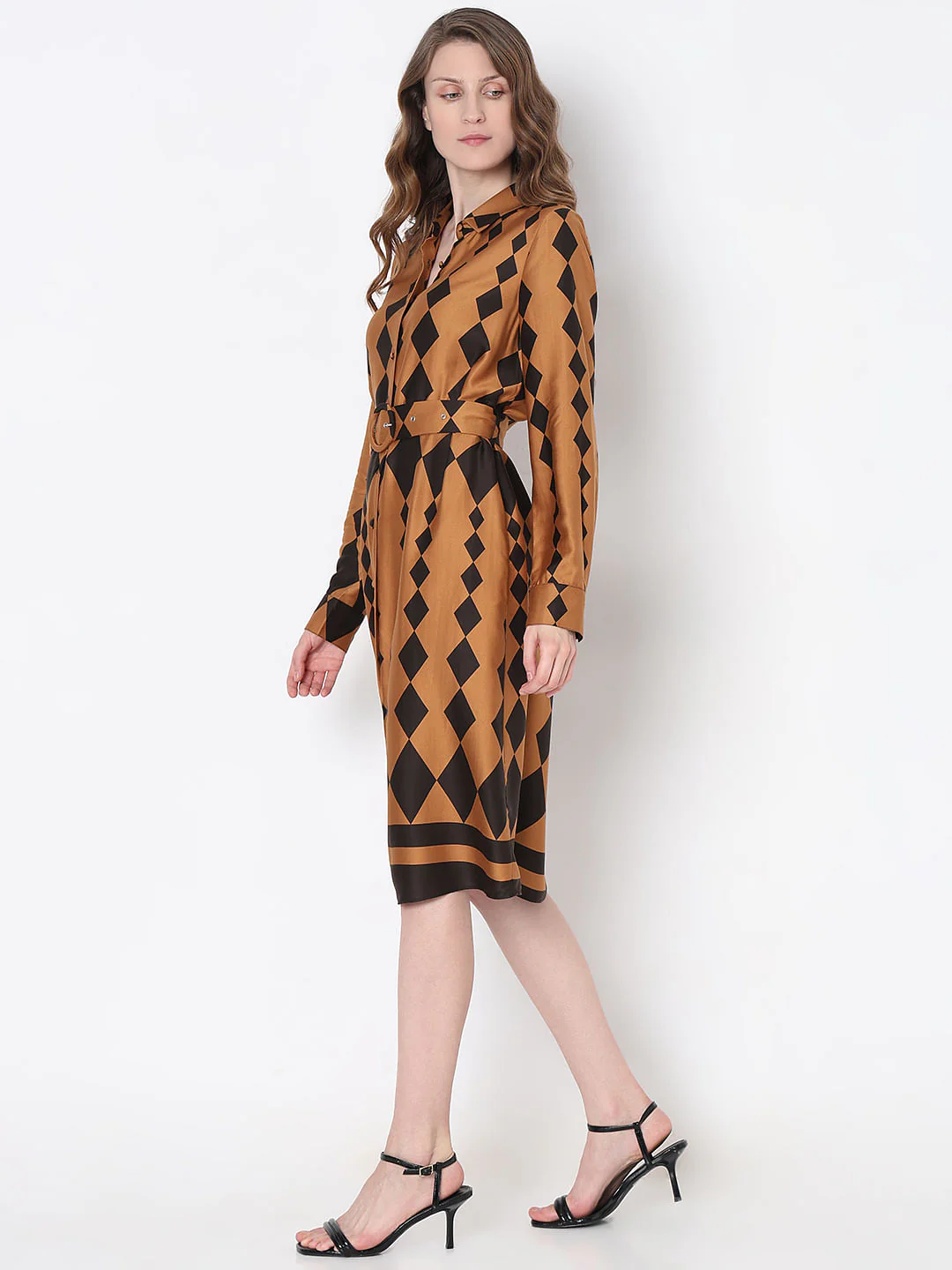 Brown Printed Shirt Dress - Image 3