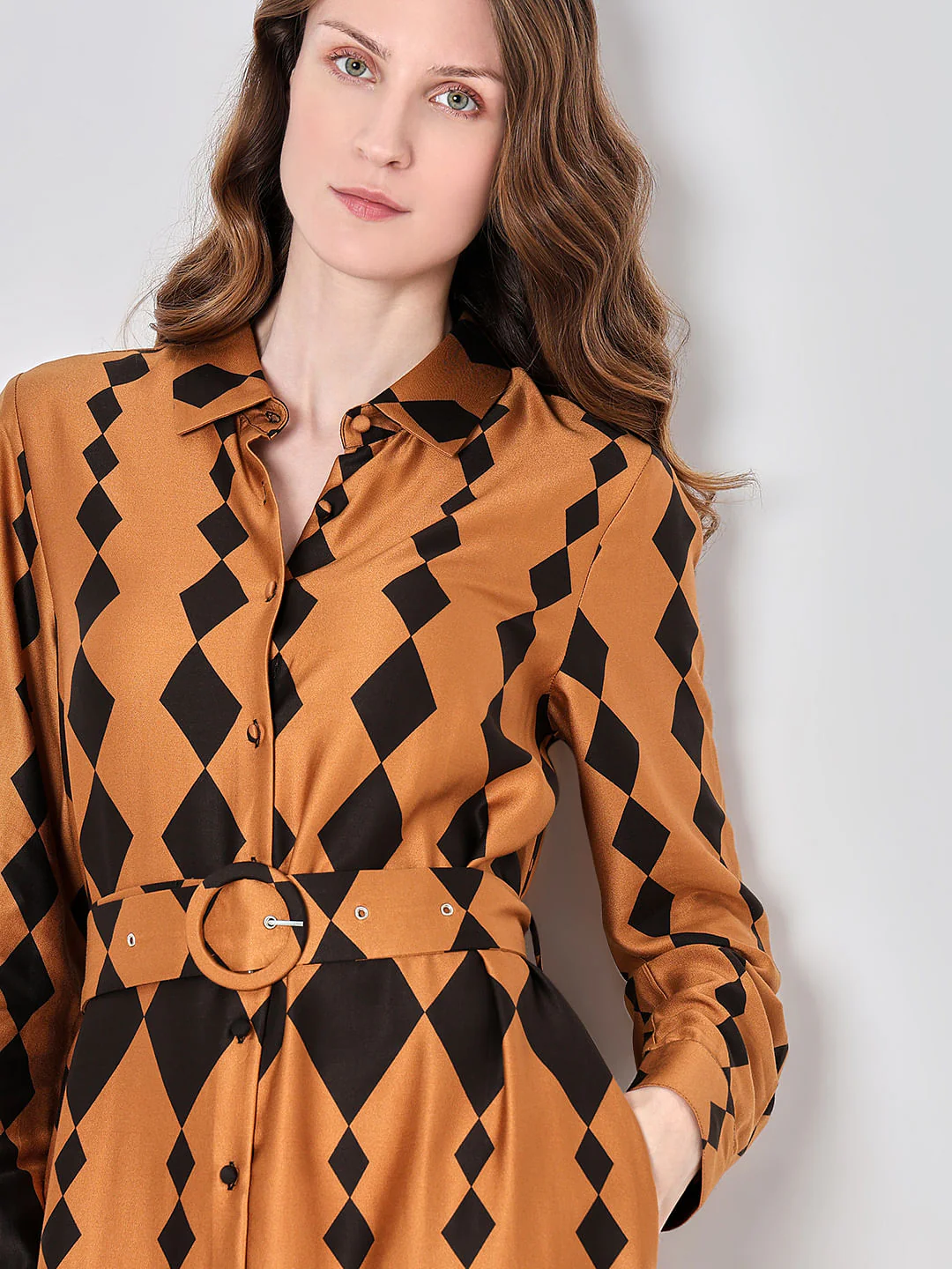 Brown Printed Shirt Dress - Image 5