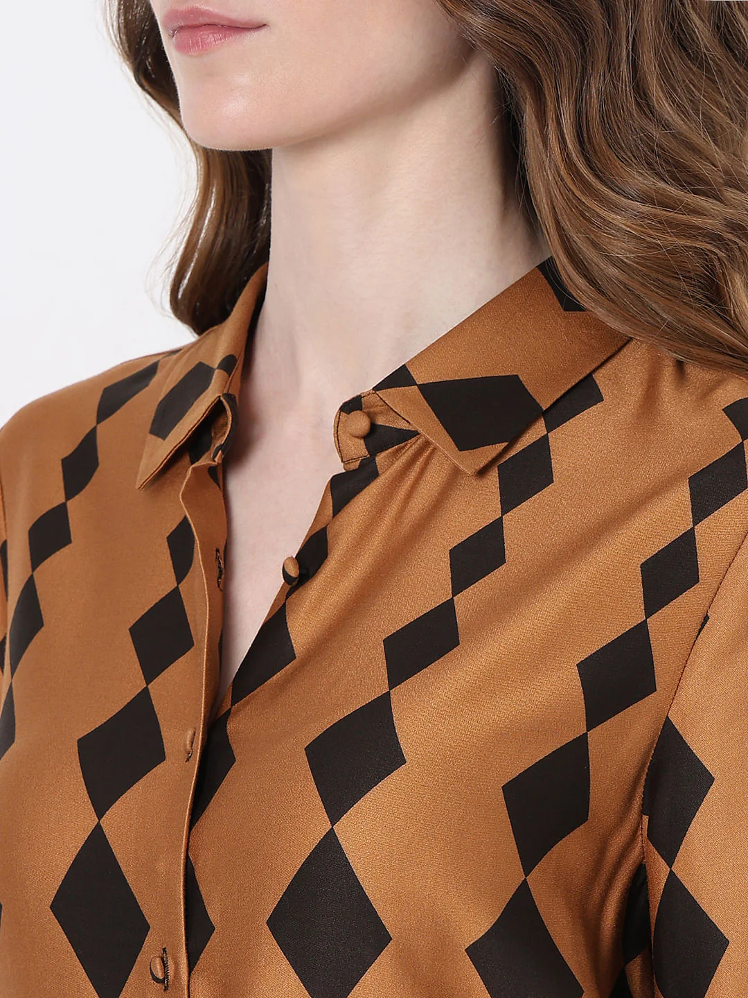 Brown Printed Shirt Dress - Image 6