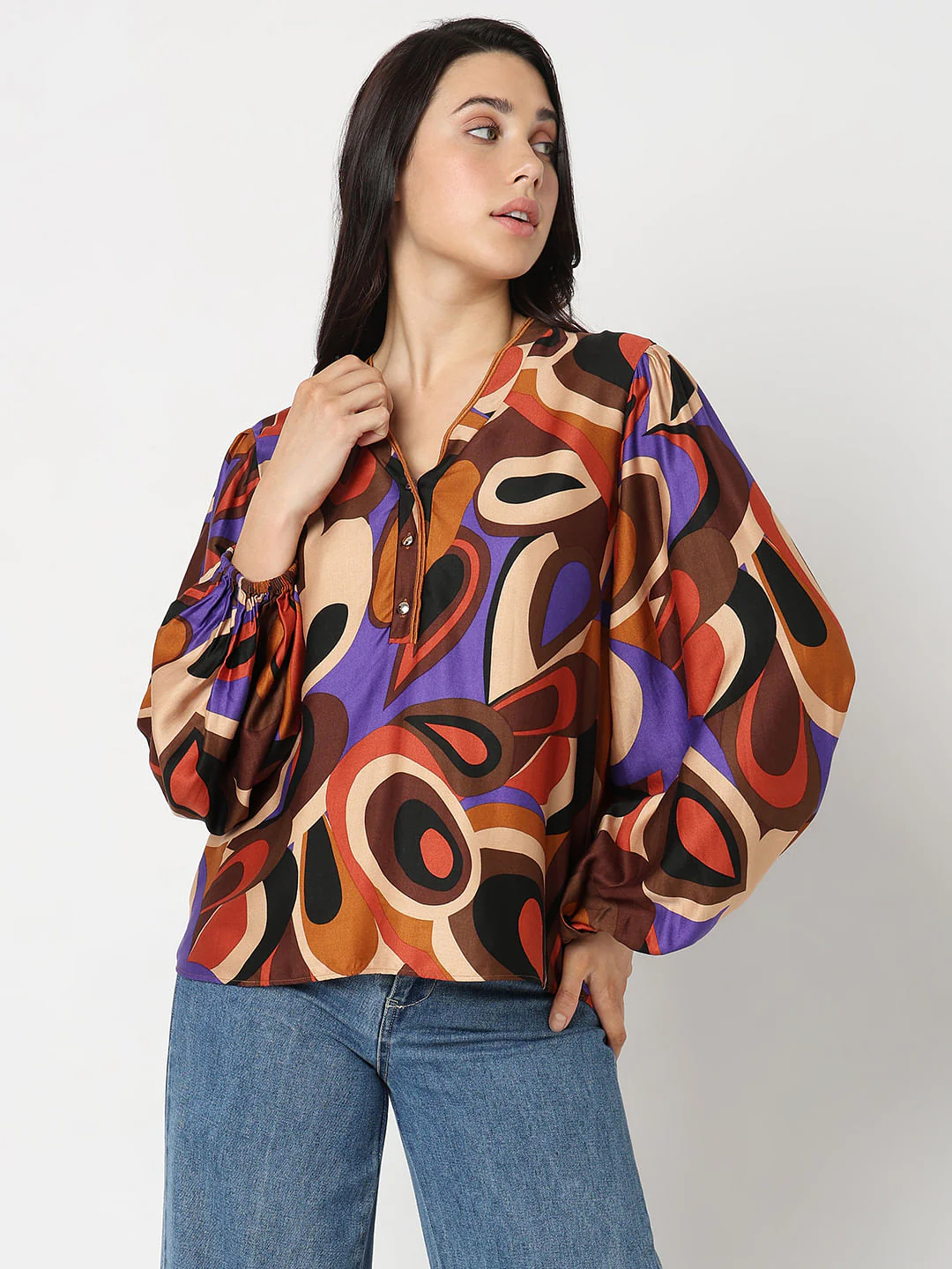 Brown Abstract Print Top - Image 2